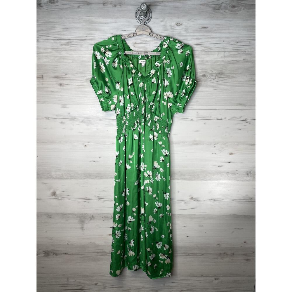 On‎ 34th Womens 3X Green Floral Maxi Dress Puff Sleeve Smocked 100185115WN
